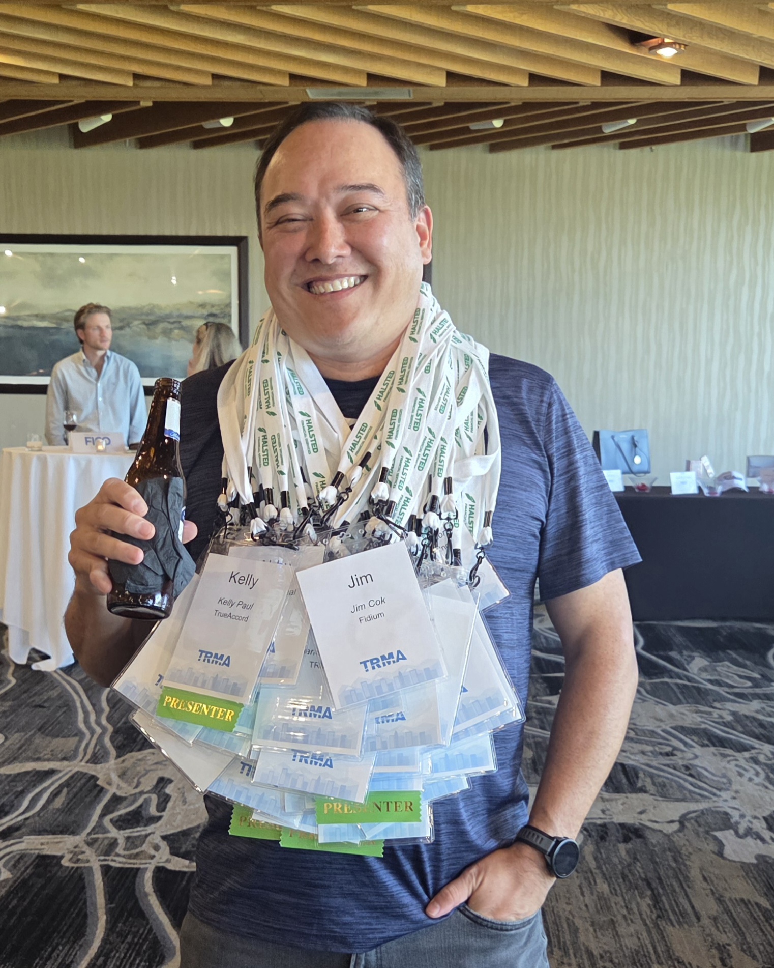 Recycled conference badge holders collected at the end of the TRMA 2026 Fall Conference